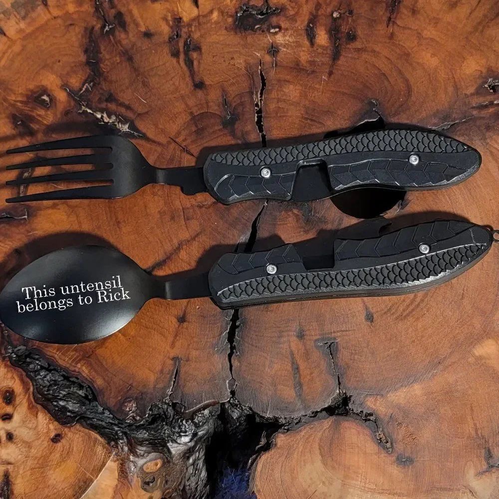 Personalized Camping or Picnic Fork, Spoon, and Knife Folding Utensil Multi-Tool